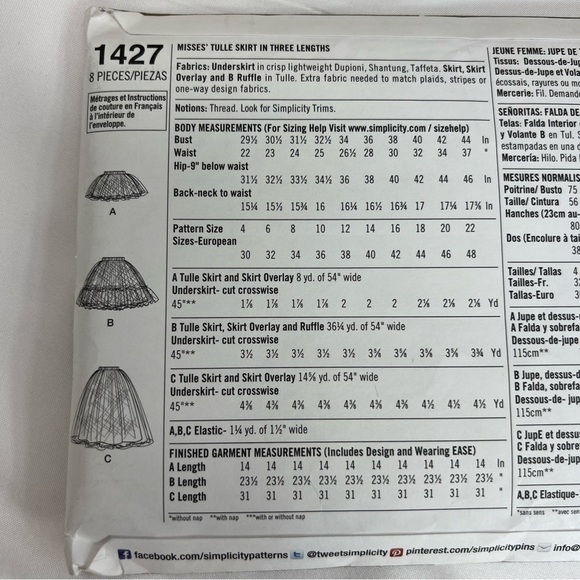 Simplicity Sewing patterns 1427 size 14-22 tulle skirt - Picture 5 of 6